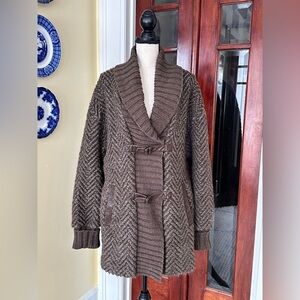 Andrew Marc | Wool Angora Blend Herringbone Knit Coat/Cardigan w/Leather Tabs, M